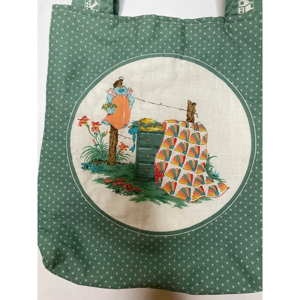 Vintage quilt Green cottonagecore Tote Bag retro - Picture 4 of 7